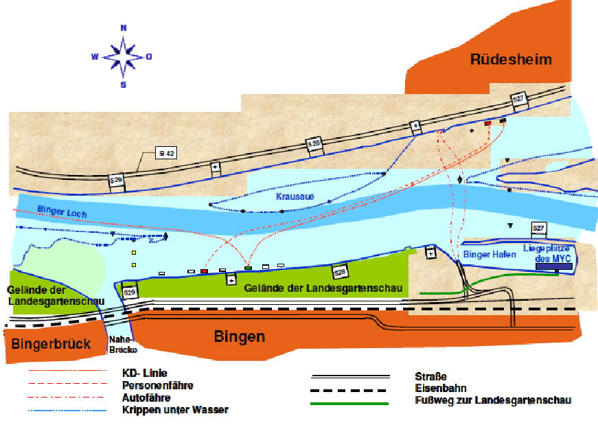 Infografik Anfahrt mit dem Schiff Motor-Yacht-Club Bingen	